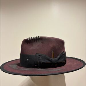Nick Fouquet distressed beaver felt hat in oxblood